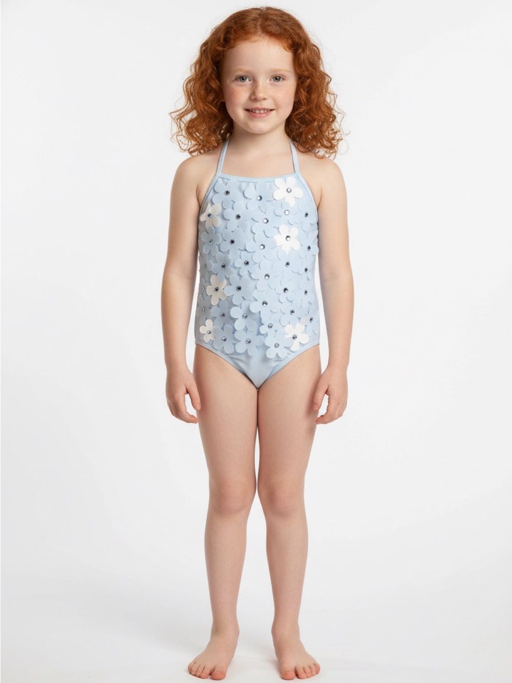 NEW Kate Mack 1pc Precious Blue Baby Girl Swimsuit w/Rhinestones & Flowers‎ 12M